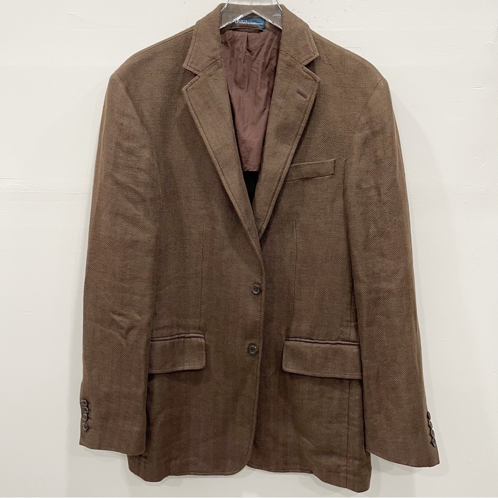 Polo Ralph Lauren Brown 2 Button Cotton Chevron Blazer Jacket Size 40 Italian